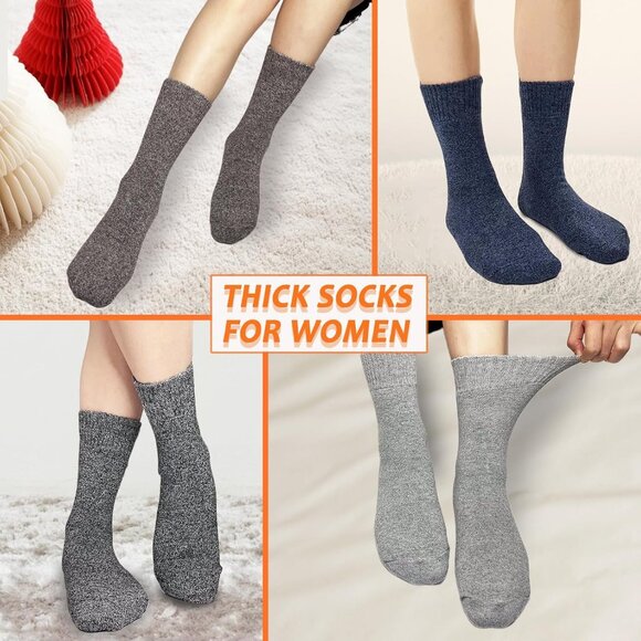 Women 5 Pairs Green,light Grey,Brown,Blue,Grey Warm Winter Cozy Thermal Socks - Picture 6 of 6